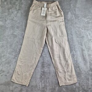 H&M Pants Women XS Tan Linen Blend Elastic Waist 26x26 Wide Leg Resortwear NEW